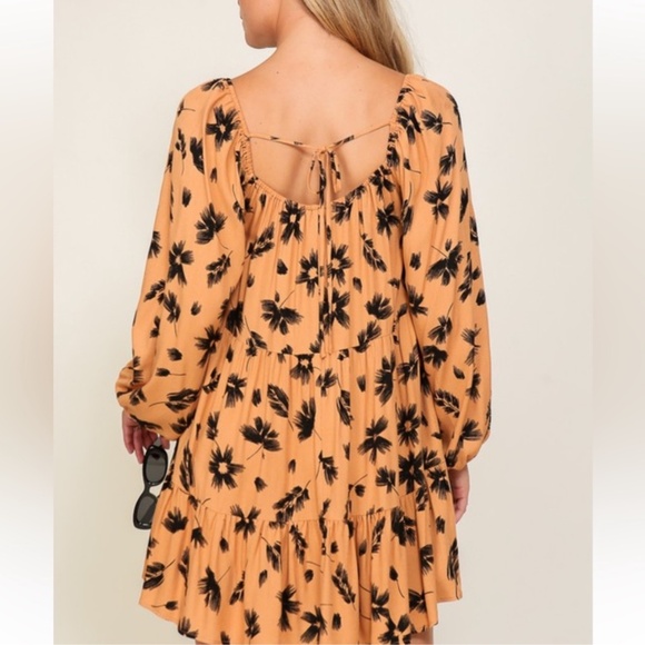 NWT Lumiere Floral Tiered Babydoll Dress | Long Sleeve Boho Fall Style L - Picture 3 of 3